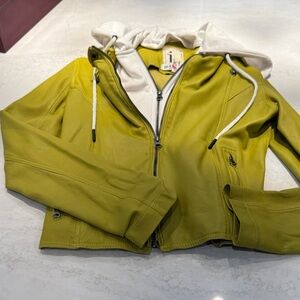 Women's Yellow Leather Jacket with Hoodie